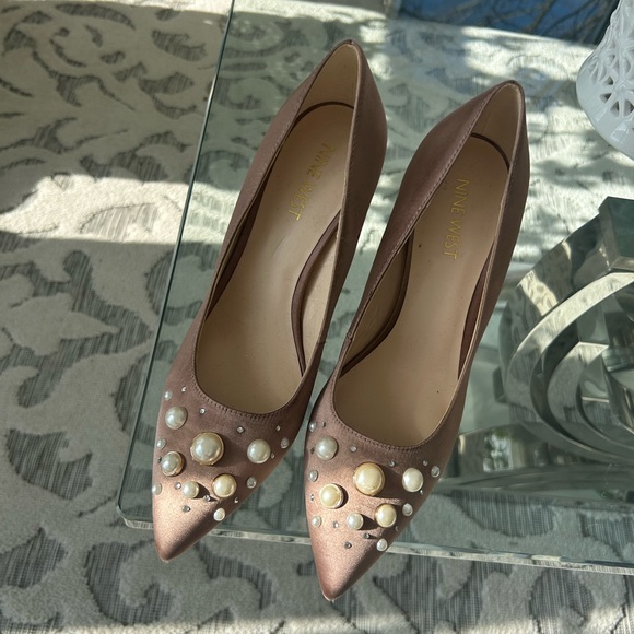 Nine West Brown Pearl Embellished Heels - Picture 2 of 4